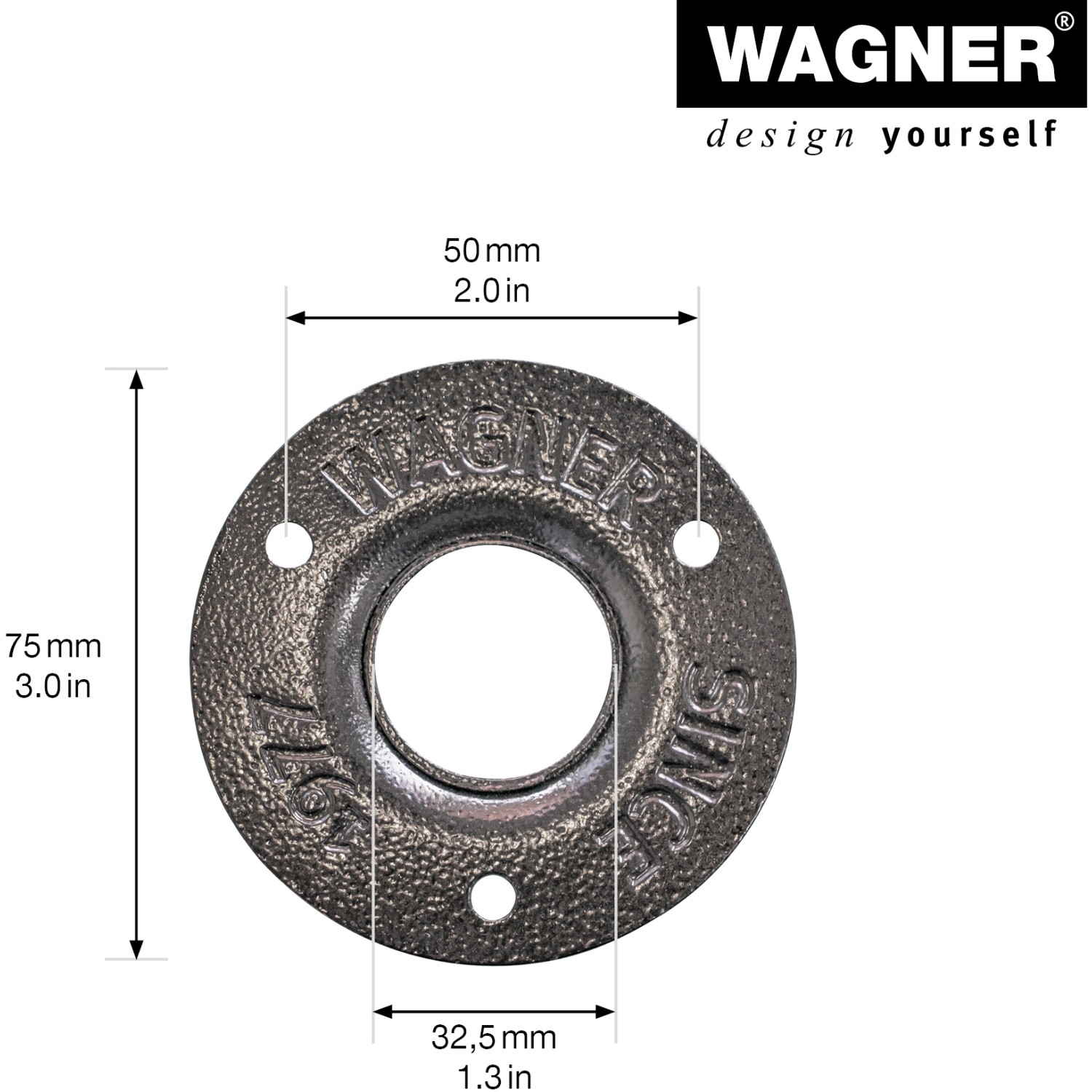 Schwarzer Wagner Regalträger Industrial Pipe, Ø 3,25 cm, 12 cm, aus Stahl.