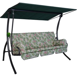 Angerer Hollywoodschaukel Dream Bangkok mit Blätter- und Blumenmuster in Grün und Pink.