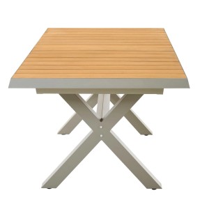 Ausziehbarer Siena Garden Gartentisch aus Holz, seidengrau, 90x160 cm. Tisch mit X-förmigem Gestell.