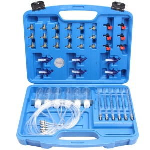 CCLIFE Diesel Rücklaufmengen Tester Set mit Adaptern in blauem Koffer.