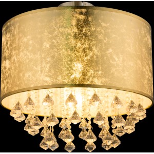 Globo Deckenleuchte Amy I, Nickel matt, mit goldenem Schirm und Acrylkristallen.