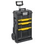 Stanley Rollende Werkstatt Stanley II, schwarz mit gelben Schubladen, Teleskopgriff und Rädern. Modularer Werkstattwagen.