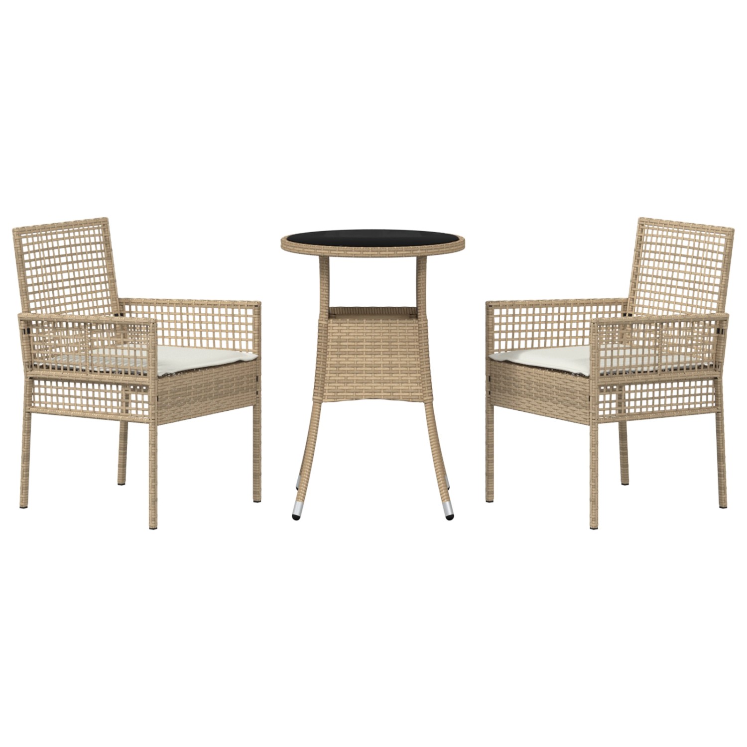 Beige 3-tlg. vidaXL Garten Essgruppe aus Poly Rattan mit Tisch und 2 Stühlen.