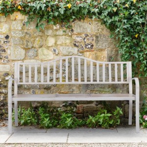 Relaxdays Gartenbank Stahl Weiß-Bronze mit Klapptisch 89 cm x 150 cm x 58,5 cm 17 kg