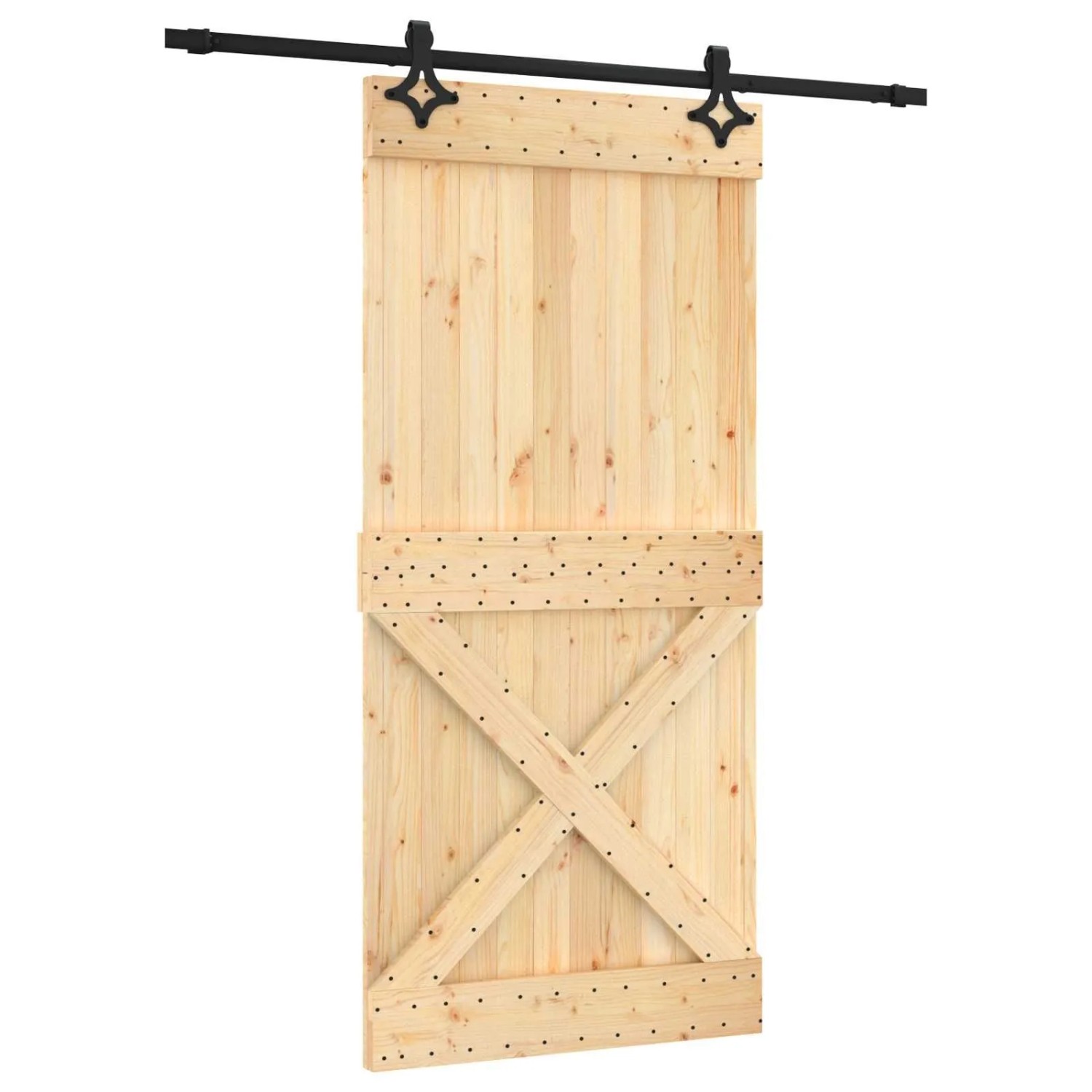 vidaXL Schiebetür Natur und Schwarz 95 x 210 cm Massivkiefer 3445077