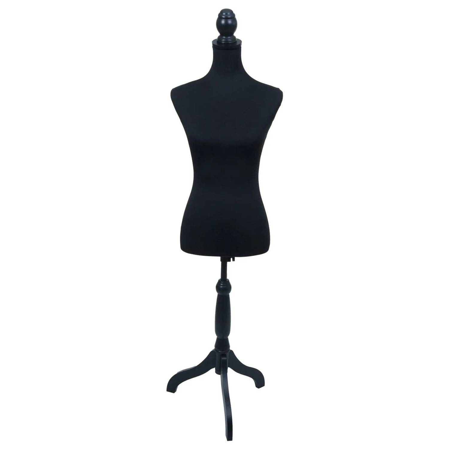 Schwarzer Textil-Ersatzbezug für Schneiderpuppe Q24, auf schwarzem Torso mit Holzständer.