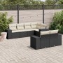 Schwarze 7-tlg. vidaXL Garten-Sofagarnitur aus Rattan mit cremefarbenen Kissen.