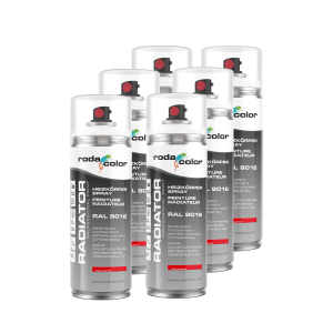 6er Set RodaColor Heizkörperspray RAL9016 Verkehrsweiss, ideal für Heizkörper & Warmwasserleitungen.