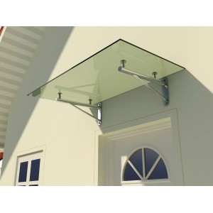 Glasvordach Elbrus Klarglas VS-Glas 150x90 cm mit Edelstahlhalterung am Haus.