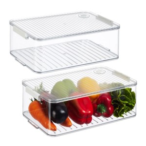 Relaxdays Kühlschrank Organizer 2er Set Kunststoff Transparent Stapelbar 10,5 cm x 21 cm x 33 cm