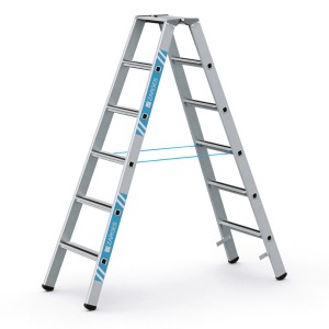 Zarges Stehleiter Saferstep B 2x6 Stufen, eloxiert, mit Perlongurten zur Spreizsicherung.