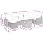vidaXL 8-tlg. Garten-Sofagarnitur aus schwarzem Rattan mit Kissen, Maße dargestellt.