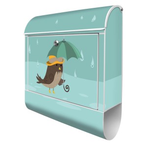 Weißer Banjado Design Briefkasten mit Rainbird Motiv und Zeitungsfach.