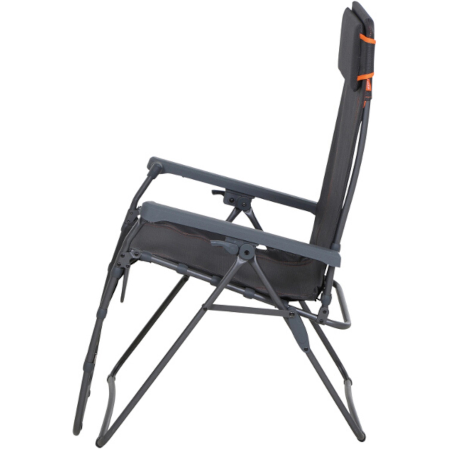 Siena Garden Campingstuhl Relax Comfort, anthrazitfarbener Faltstuhl mit Kopfpolster und Armlehnen.