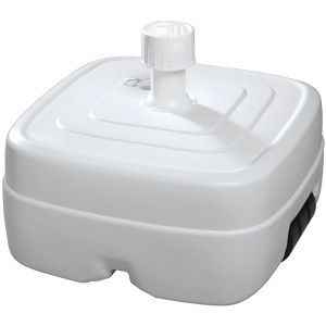 Weißer PE-Schirmständer (45 l) mit Rollen für Sonnenschirme (38-50 mm Ø).