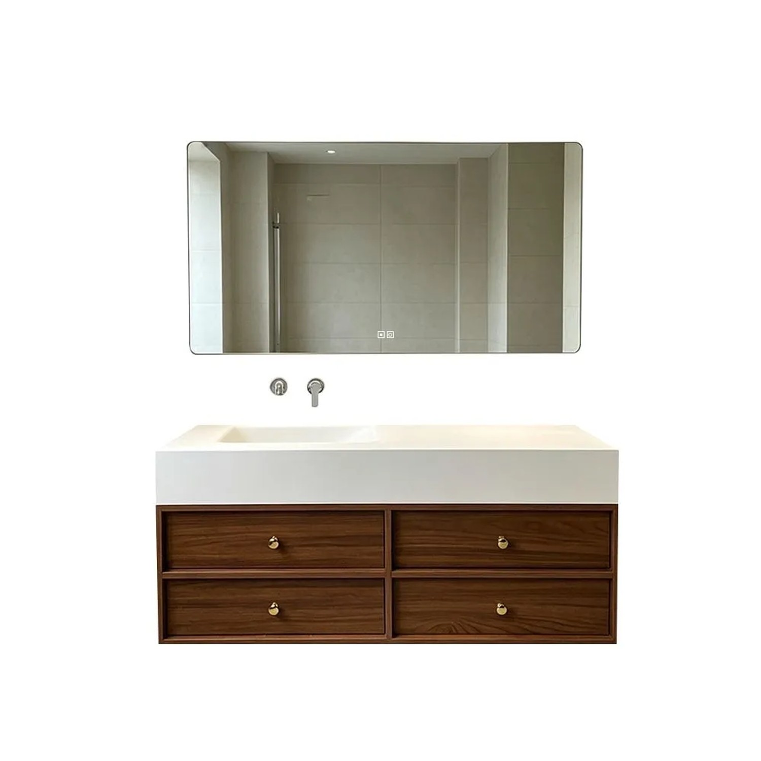360Home Waschbecken Set Waschtisch Sinterstein Moderner Waschbecken Unterschrank LED Spiegel Mit Schublade 140 CM RWC152BKK140