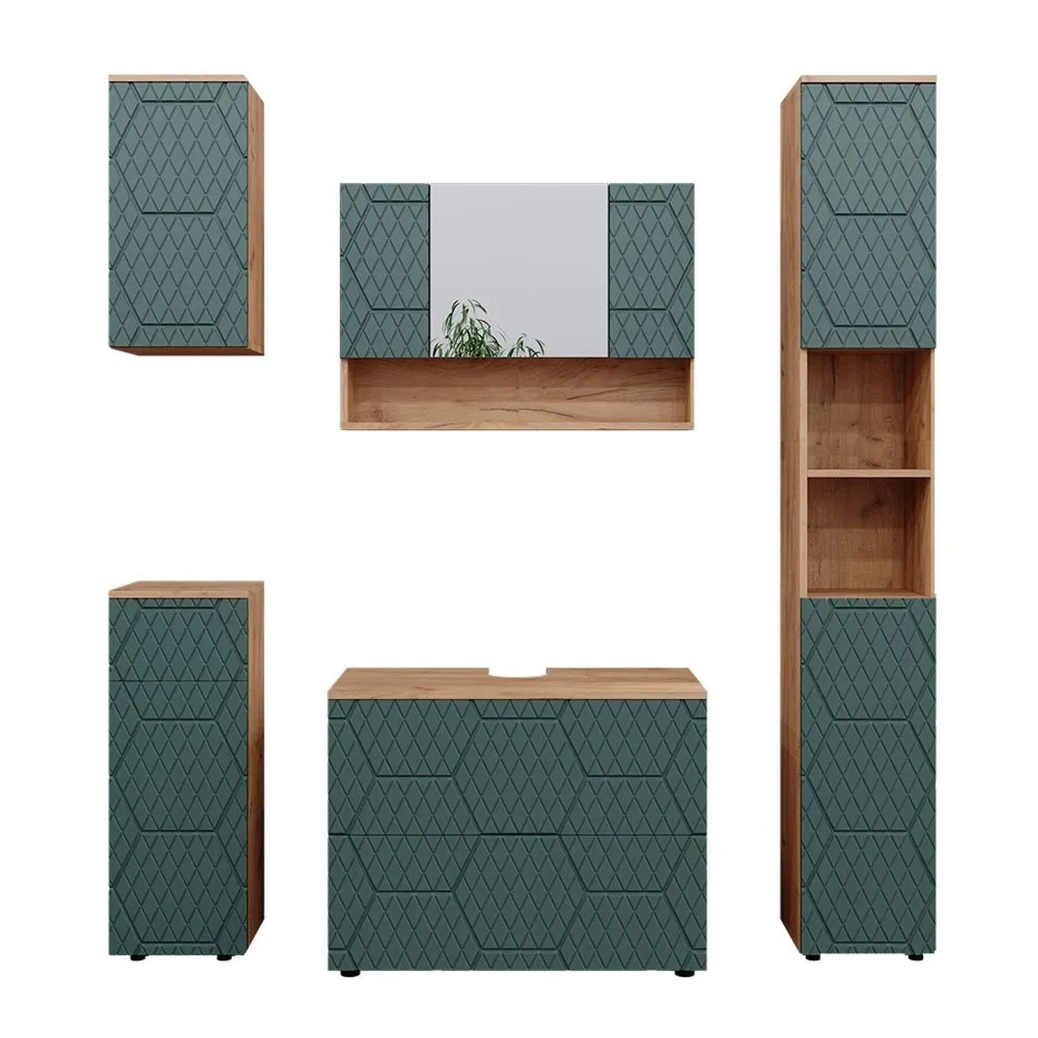 Vicco Badmöbel-Set Irma Grün/Goldkraft Eiche 80 x 59 5-teilig