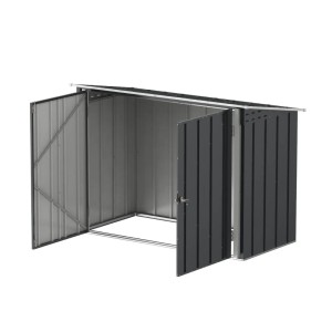 Offene Duramax Fahrradgarage aus Metall in Grau, Gartenhaus zur sicheren Fahrradaufbewahrung.