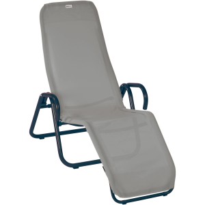Klappbare Acamp Gesundheitsliege Calypso in Anthrazit-Taupe mit Stahlrohrgestell und atmungsaktivem Bezug.