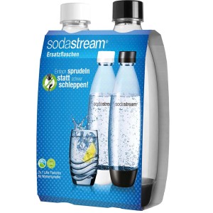SodaStream Fuse Kunststoffflaschen, 2er-Pack. Je 1 Liter, schwarz und weiß. Für Wassersprudler mit Einklick-Mechanismus.