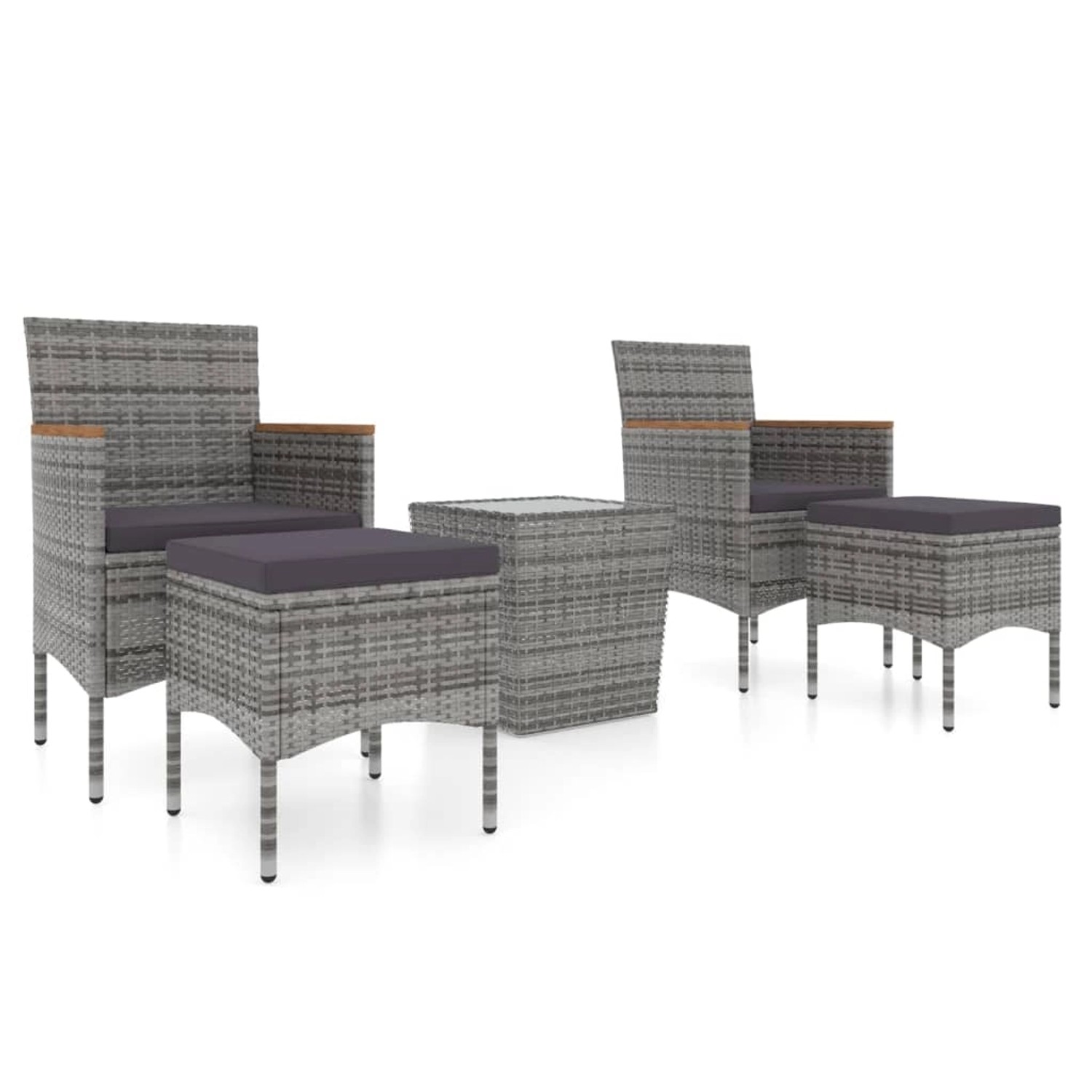 vidaXL 5-tlg Garten-Bistro-Set Poly Rattan und Hartglas Grau Modell 2