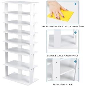 Costway 8 Stufiges Schuhregal Höhenverstellbar Holz Weiß Doppel