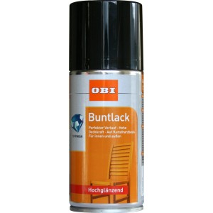 OBI Buntlack Spray, RAL 9005 Schwarz hochglänzend, 150ml Dose.