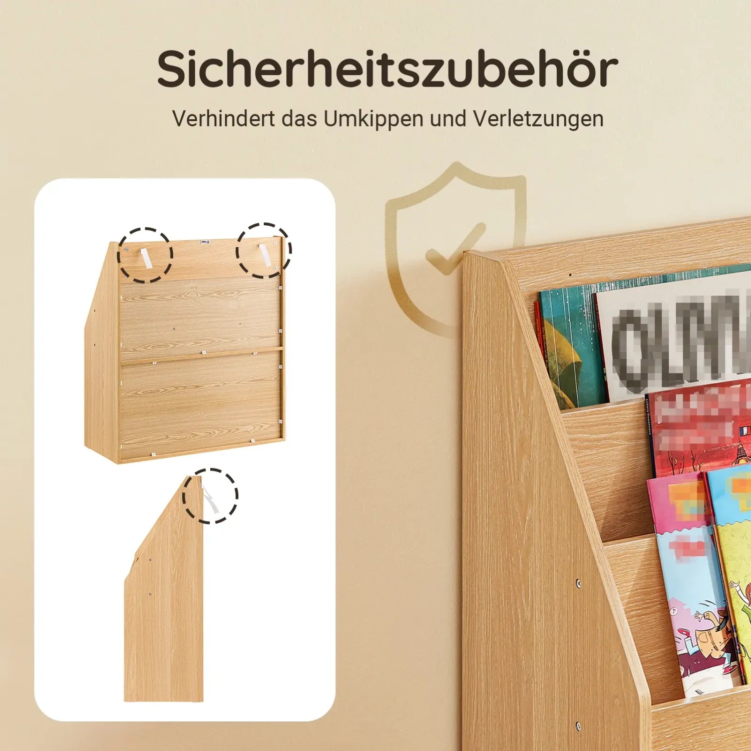 Detailaufnahme: SoBuy Kinderregal KMB01-N mit Kippschutz für Sicherheit im Kinderzimmer.