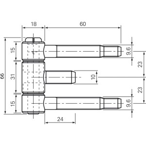 Techn. Zeichnung Sfs Stahlzargenband Türband 3-teilig, vernickelt, 18x61 mm. Zubehör für Holztüren.