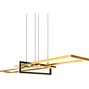 Moderne Trio LED Pendelleuchte Salinas in Messing matt mit rechteckigen Elementen.