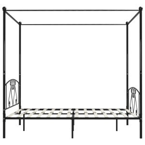 Schwarzes vidaXL Himmelbett-Gestell aus Metall, 180x200 cm, mit Lattenrost.