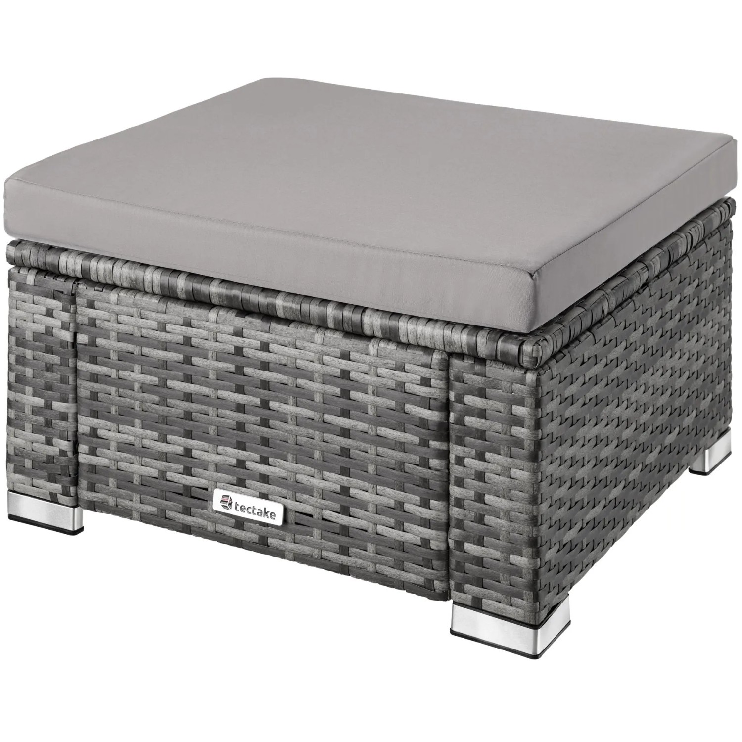 Tectake Rattan Sitzhocker Bitonto Widerstandsfähig Uv Beständig  53 x 53 x 26 cm Grau