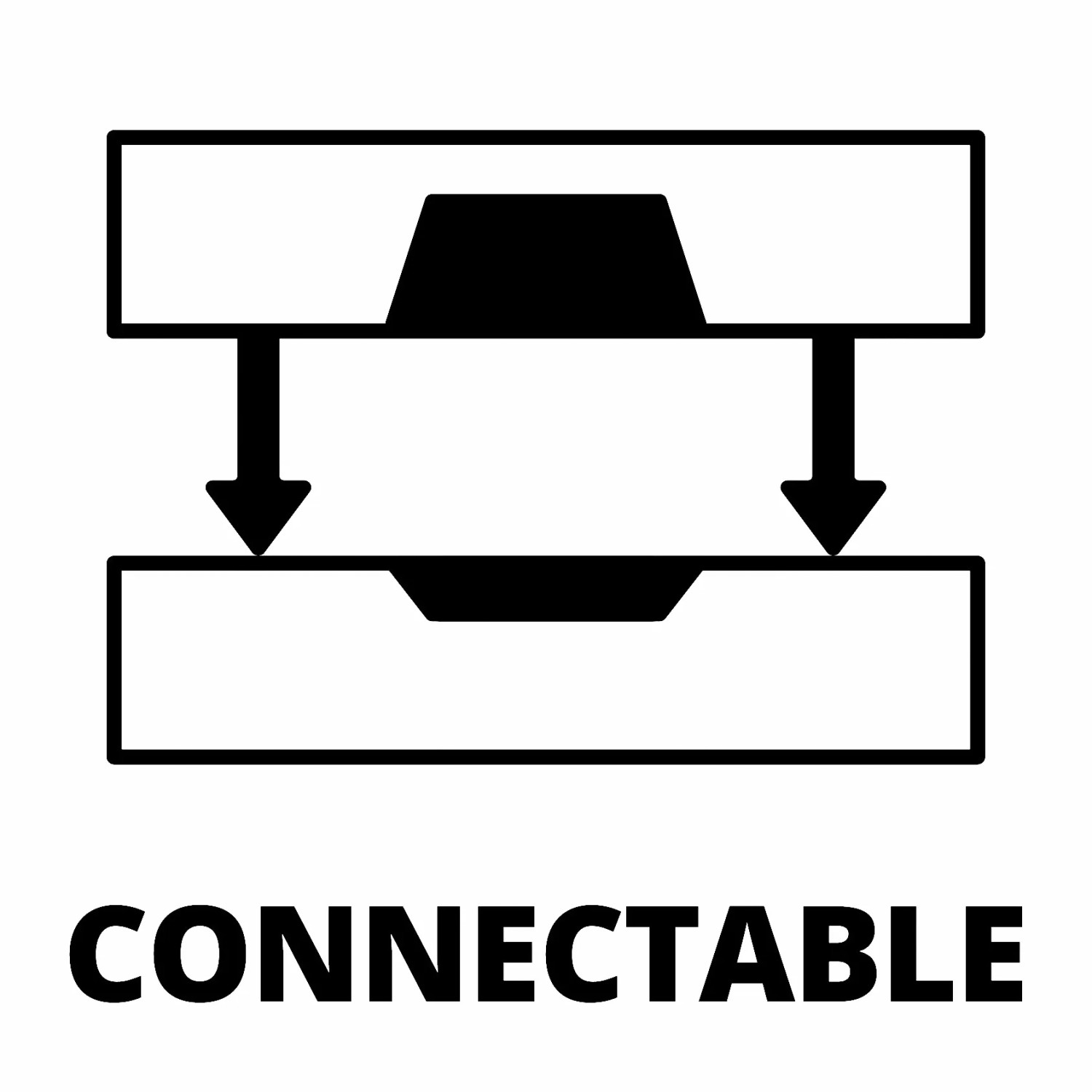 Symbol: Zwei Werkzeugkoffer, die durch Pfeile verbunden sind, um die Konnektivität des Einhell E-Case Systems darzustellen.