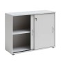 Lichtgrauer PROREGAL Schiebetürenschrank Lion mit 2 Fächern, 76x100x40 cm, für Büro und Homeoffice.