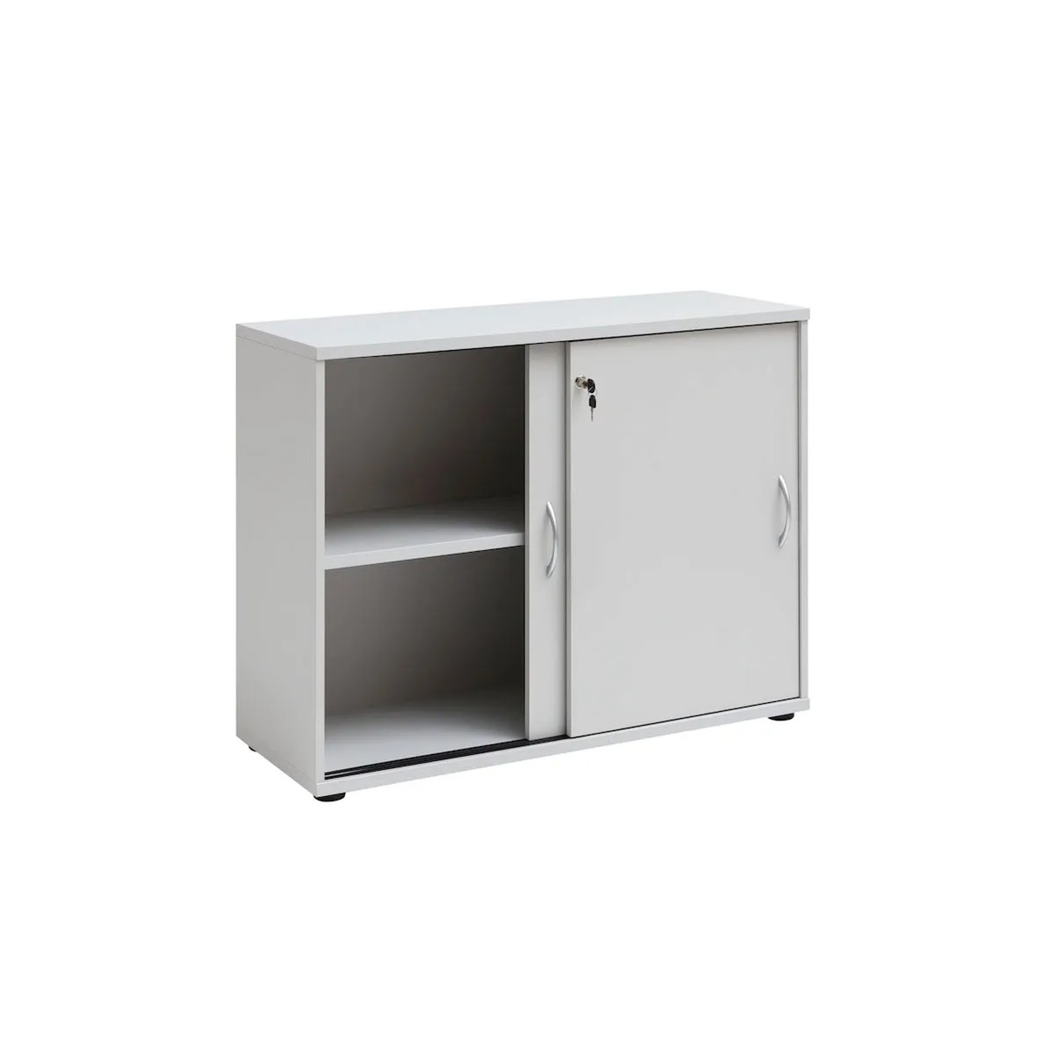 Lichtgrauer PROREGAL Schiebetürenschrank Lion mit 2 Fächern, 76x100x40 cm, für Büro und Homeoffice.