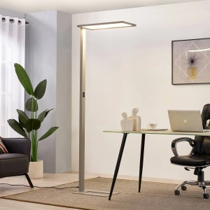 Dimmbare PRIOS LED Bürostehleuchte Taronis aus Aluminium, 1-flammig, im modernen Arbeitszimmer.