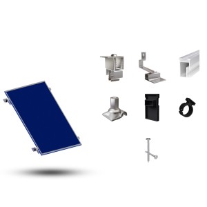 SolMount Montageset für Schrägdach mit Solarmodul und Zubehör aus Aluminium.