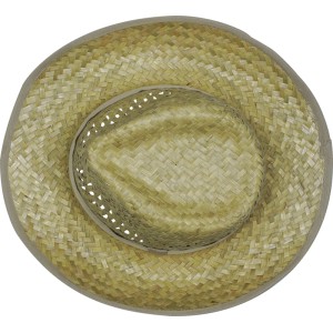 Natur-beiger Strohhut für Männer, handgewebt, mit Textilband und verstärkter Krempenkante. Gartenbekleidung.