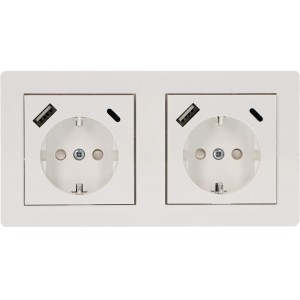 ProCharge Doppelsteckdosenrahmen, weiß, für Rahmenmarken-Systeme mit USB-Anschluss.