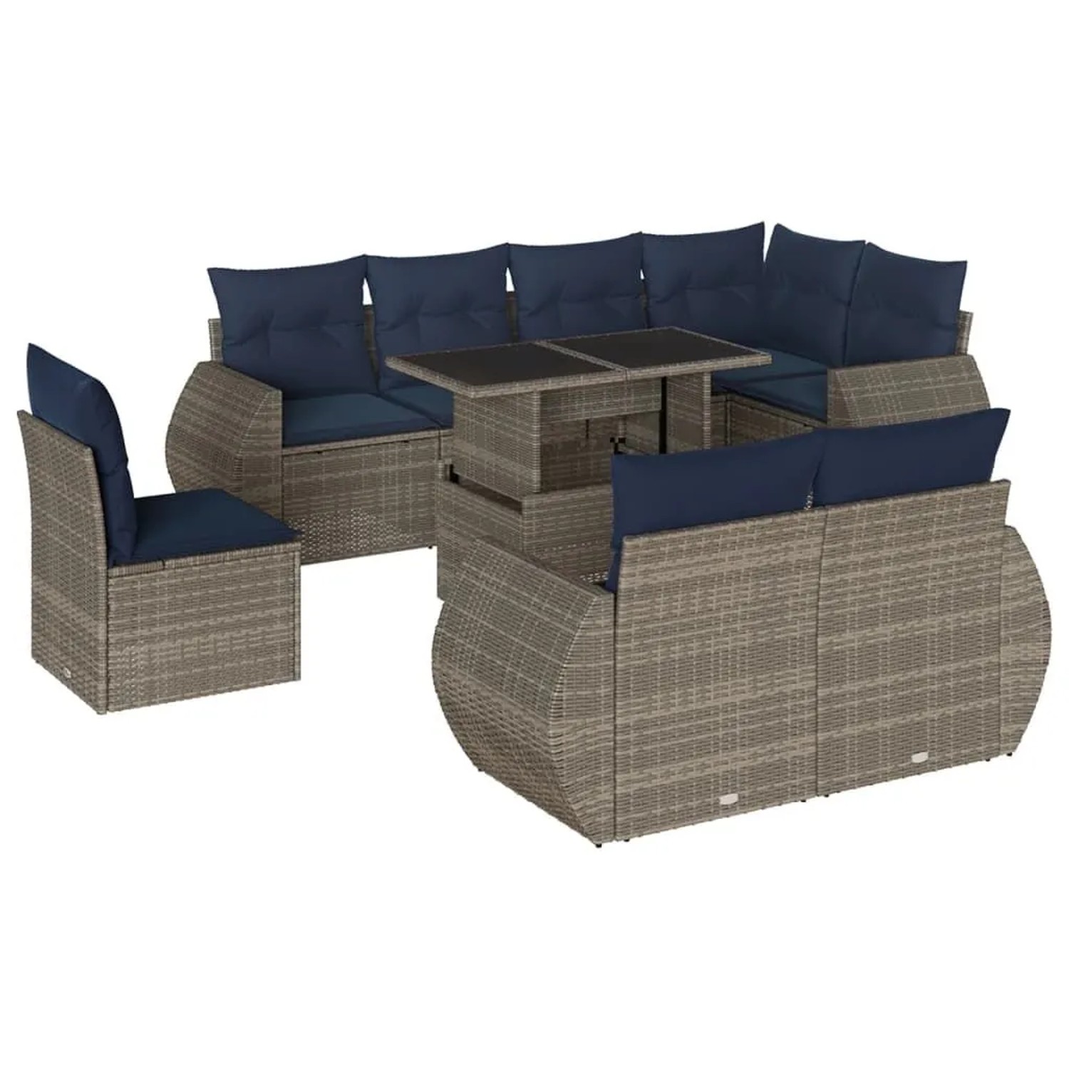 vidaXL 9-Tlg Gartensofa-Set mit Kissen Grau Polyrattan 3268671 günstig online kaufen