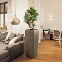 Hochglanz taupe Lechuza Cubico Alto Premium Pflanzgefäß 40x40 cm mit Pflanze im Wohnraum.
