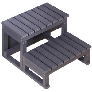 Anthrazitfarbene Home Deluxe Whirlpooltreppe Beach, 2-stufig, aus WPC für sicheren Einstieg.