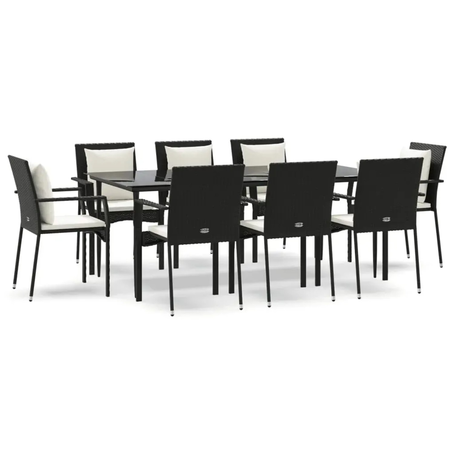 vidaXL 9-Tlg Garten-Essgruppe mit Kissen Schwarz Poly Rattan 3185100