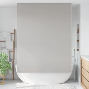 Hellgraues vidaXL Duschrollo, 160x240 cm, vor Badewanne im Badezimmer.