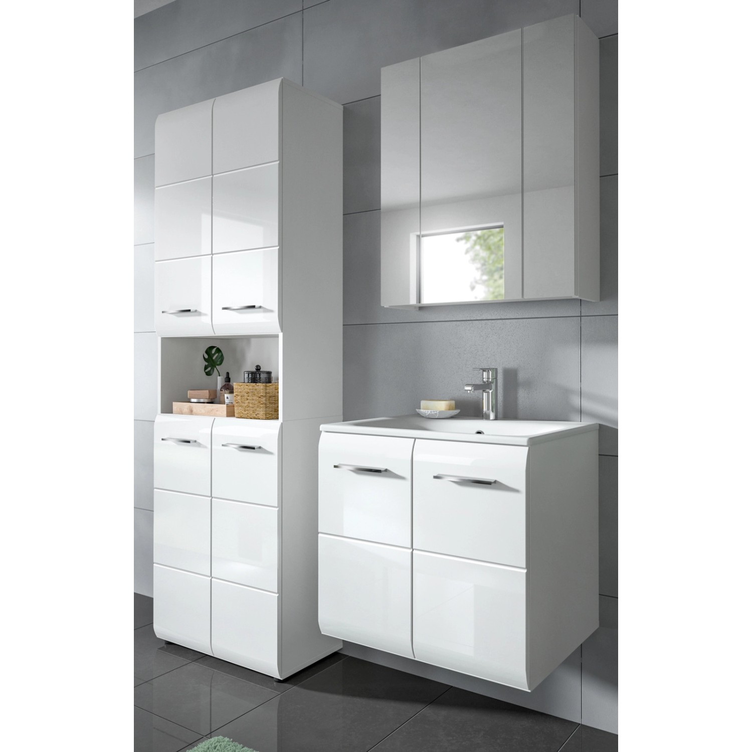 Inn.Furn Badmöbel-Set 3-teilig 135 cm in Weiß Hochglanz Cover günstig online kaufen