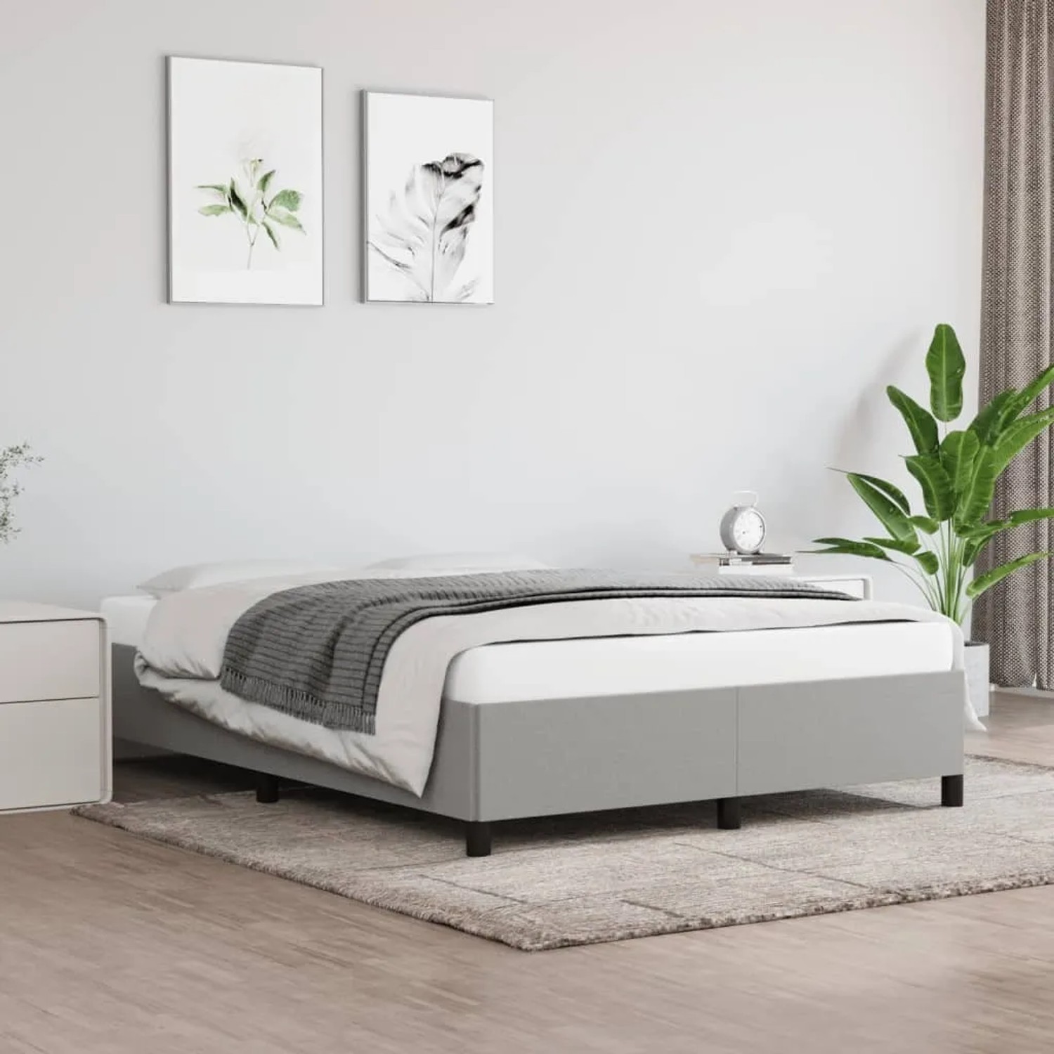 Hellgraues Stoff-Bettgestell 140x190 cm von vidaXL für erholsamen Schlaf im Schlafzimmer.