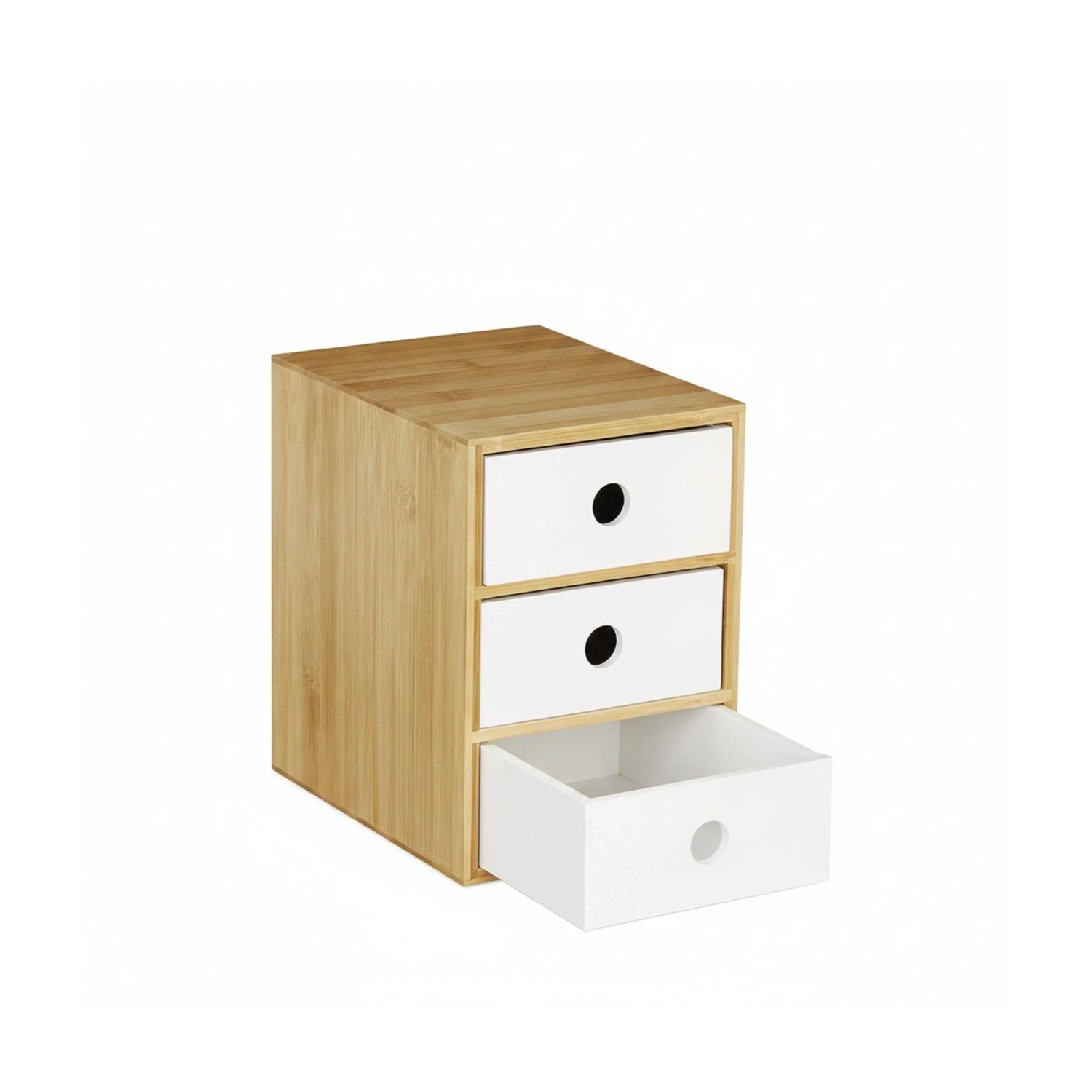 Relaxdays Schreibtisch Organizer Bambus MDF Weiß 3 Schubladen 21 x 14,5 x 20 cm 1,7 kg