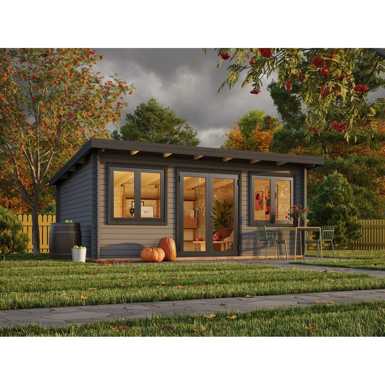 Palmako Holz-Gartenhaus Lisandra Pultdach Lackiert 550 cm x 400 cm 19,4 m²