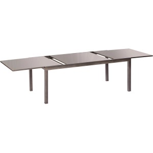 Ausgezogener, rechteckiger, grauer Merxx Gartentisch (300 cm x 110 cm) mit Aluminiumgestell.