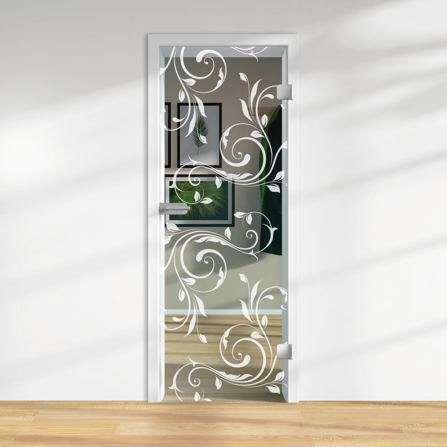 Glasdrehtür ESG Floatglas Dekor Siebdruck 36/34 DIN Rechts 1972 x 709 x 8 mm